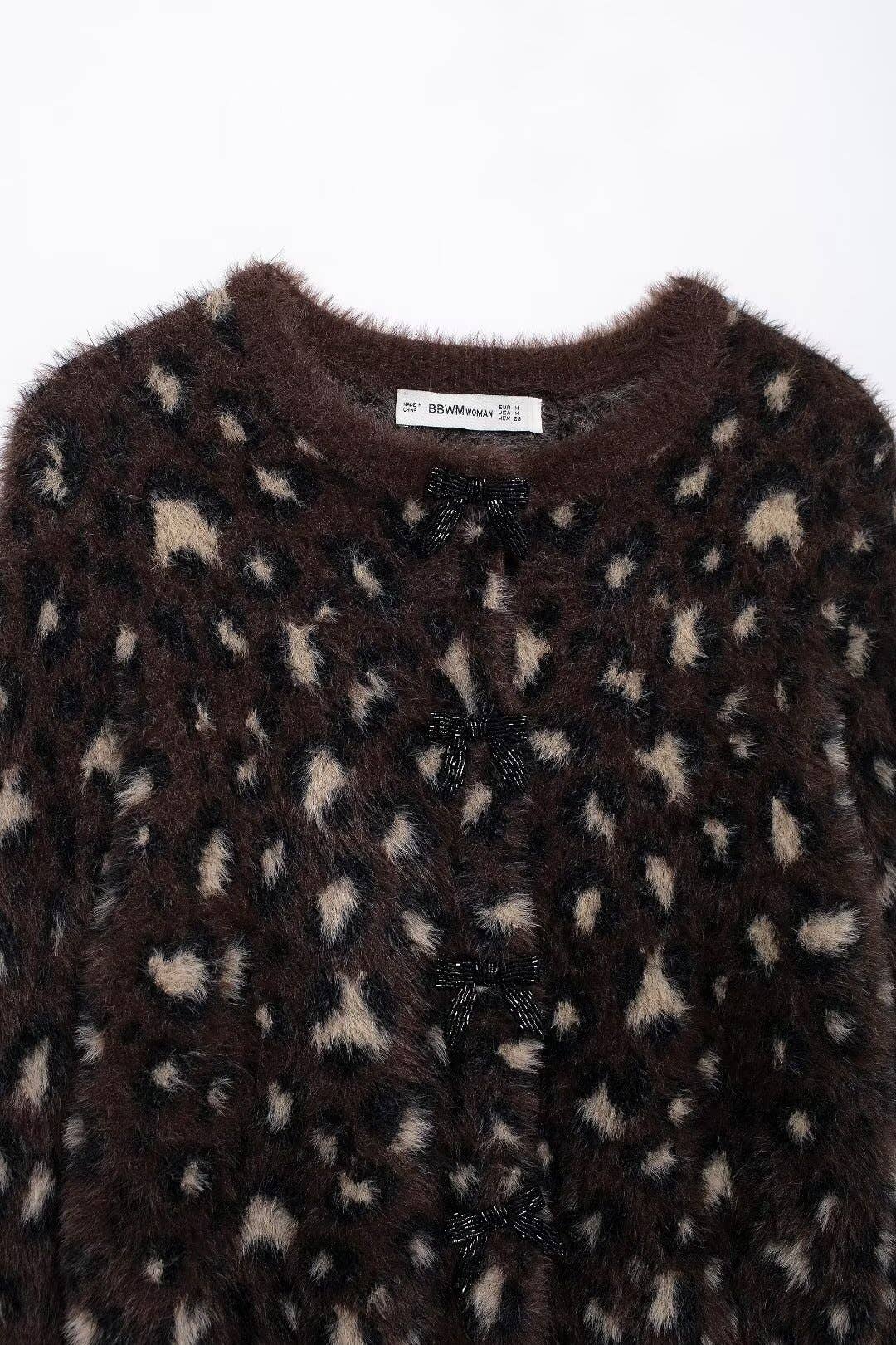 Vintage Jacquard Bow Knit Cardigan Jacket