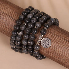 LOTUS PENDANT 108 BLACK GLITTER BEADED BRACELET_CWAJE3930