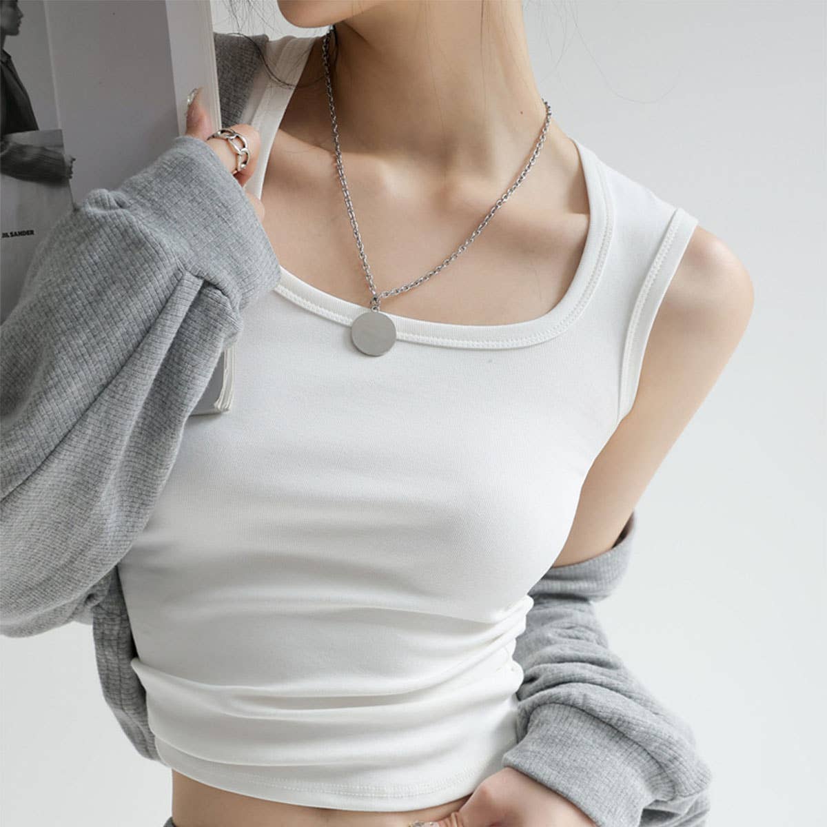 PURE COTTON VEST BOTTOMING CAMISOLE BASIC TANK TOP_CWTTK0793