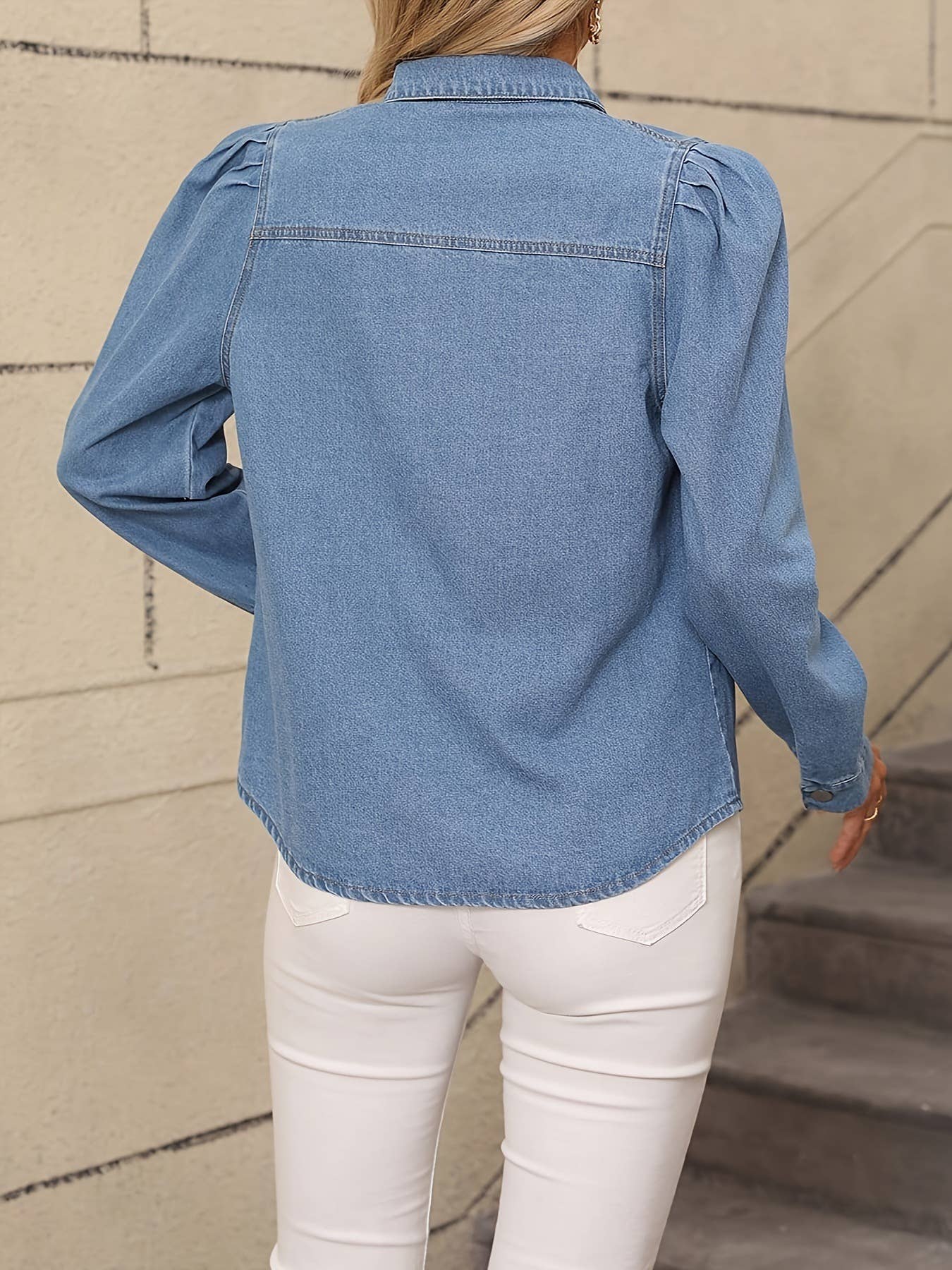 Solid Color Temperament Lapel Denim Shirt