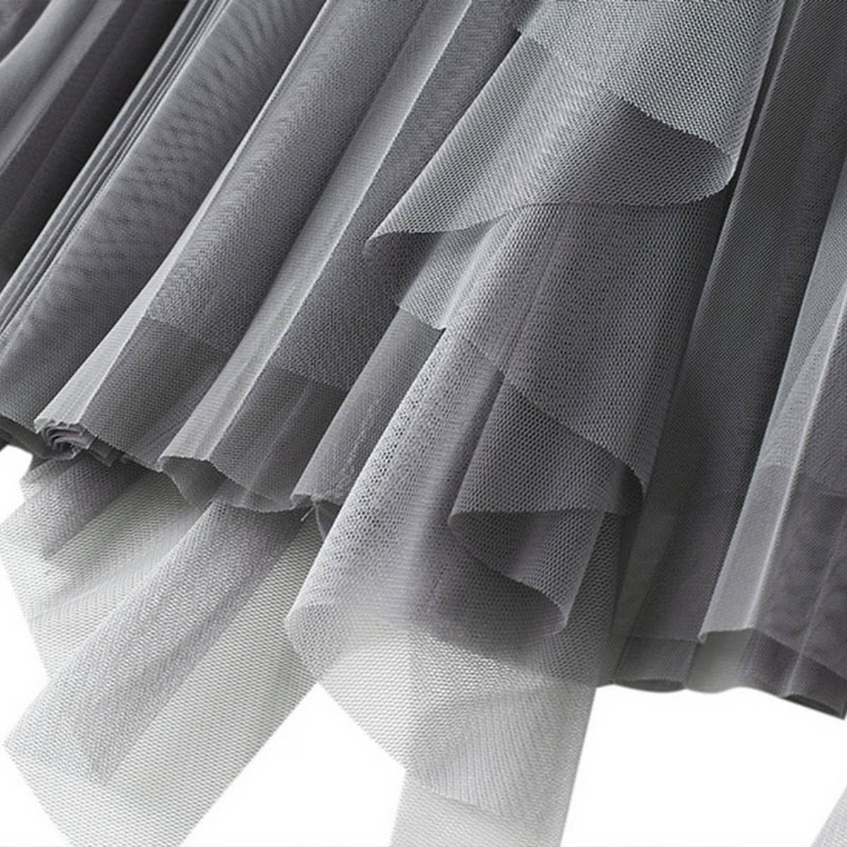 RUFFLED MESH PANEL HIGH WAIST PLEATED MIDI SKIRT_CWBMS0381