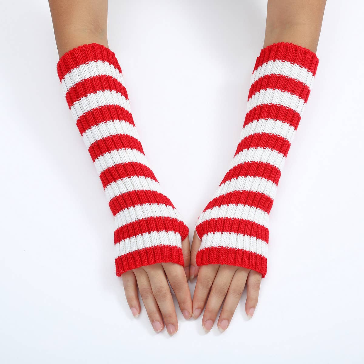 Warm Color-Block Striped Wool Gloves_Cwag0094