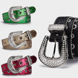 Women Rhinestone Sequin Hollow Belt_Cwabe0363