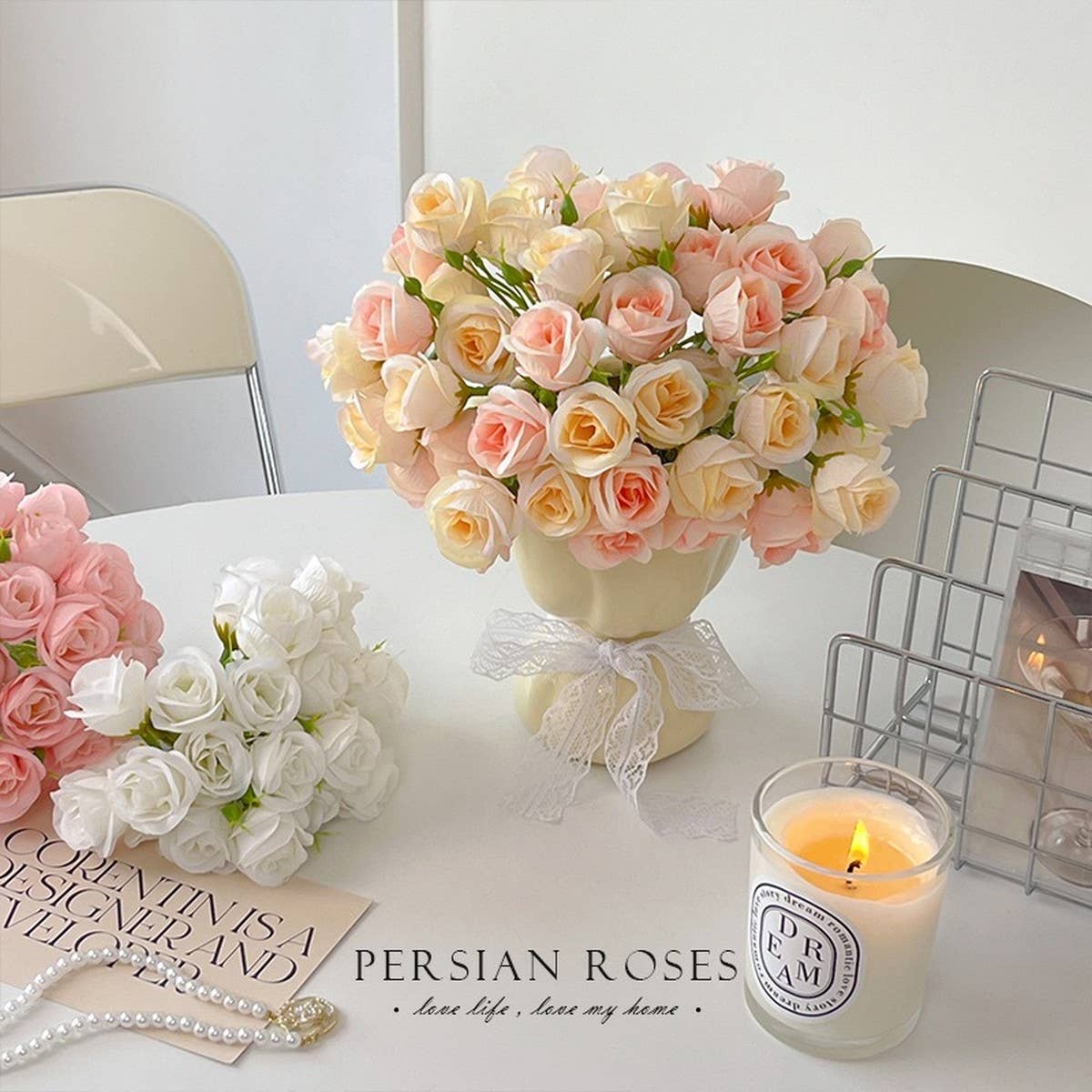 FAUX 27 HEAD ROSE BOUQUET FOR WEDDING HANDHELD_CWMM6585