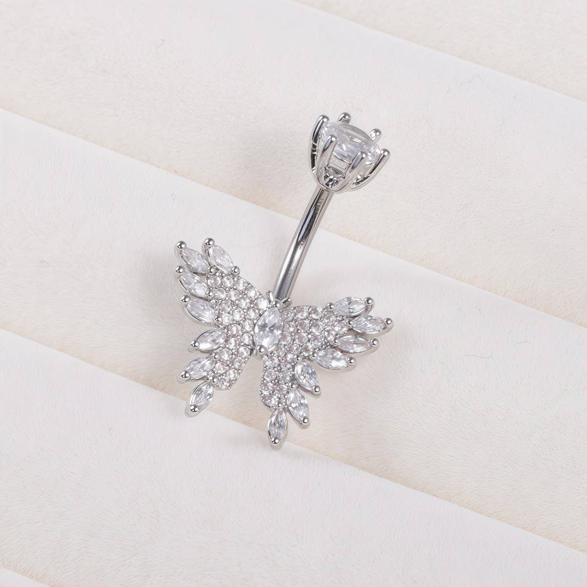 NEW CZ BUTTERFLY STAINLESS STEEL NAVEL RING_CWMM9373