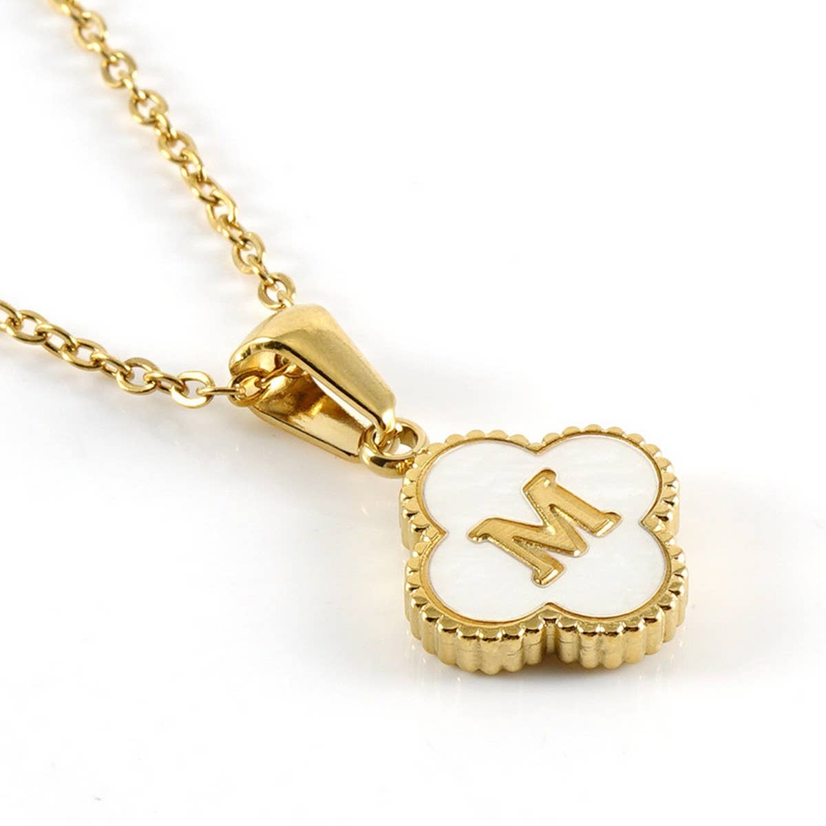 Cwaje1944_Simple Four Leaf Clover Letter Necklace