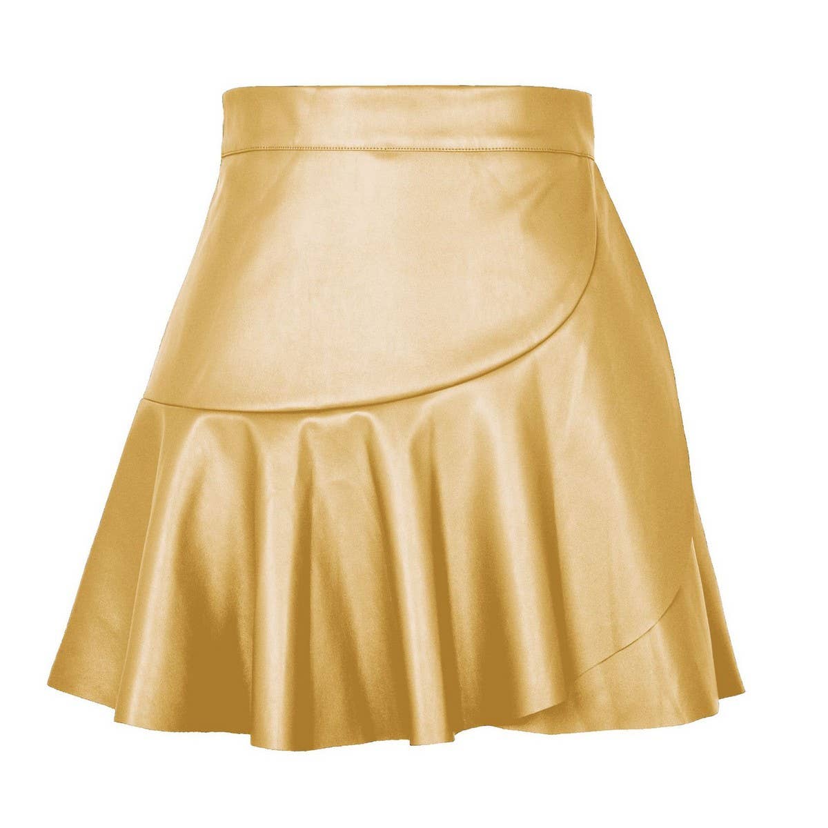 HIGH WAIST RUFFLED IRREGULAR LEATHER SKIRT_CWBSS0394