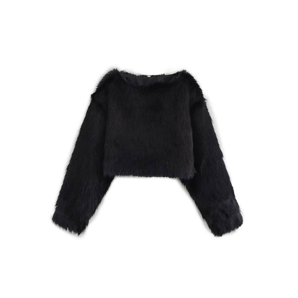 Stylish All-In-One Faux Fur Effect Cropped Top
