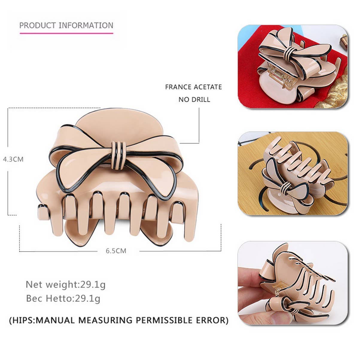 ACETATE SHEET HAIR ACCESSORIES BOW CLIP_CWAHA4319