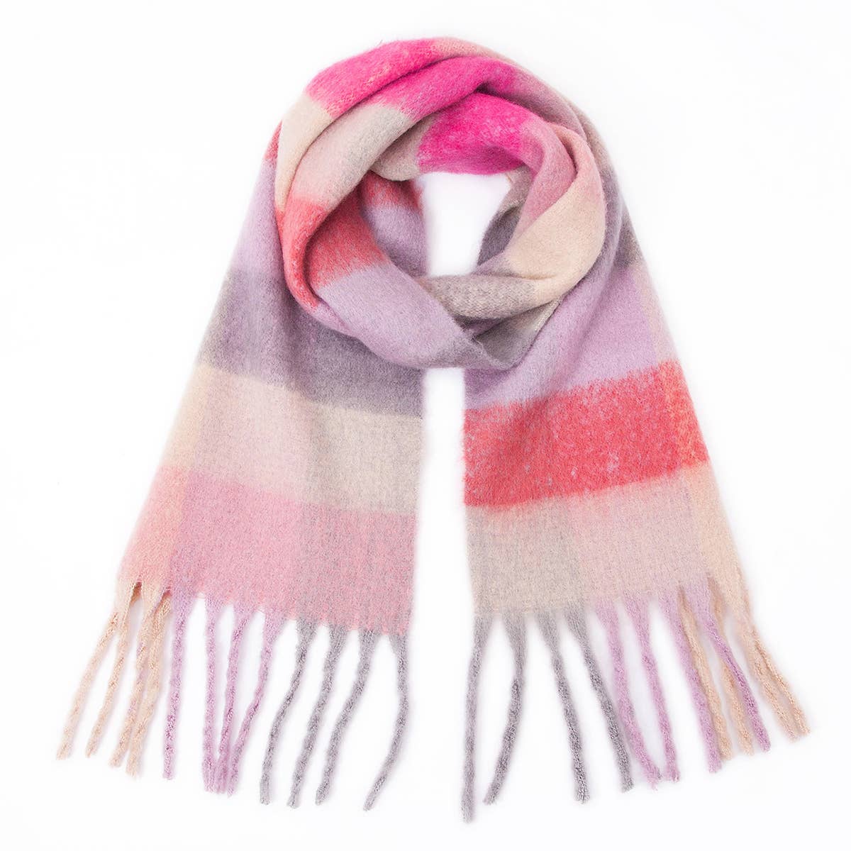 CHUNKY PLAID MOHAIR LOOK SCARF WITH FRINGES_CWASC0119