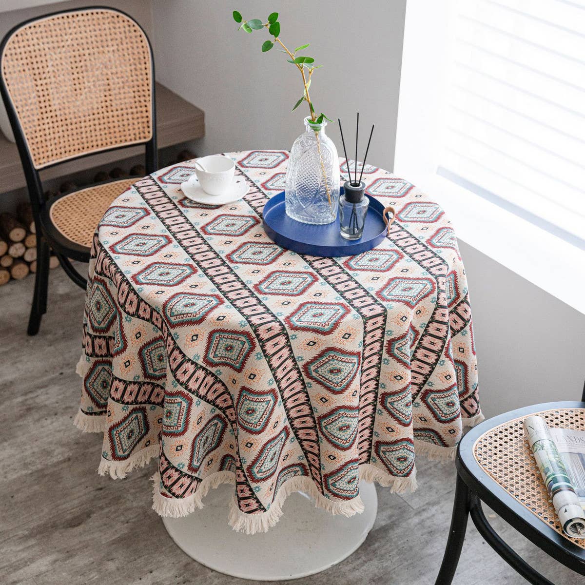 ROUND JACQUARD SUNFLOWER TABLECLOTH_CWMM0950