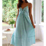 Stylish Loose V-Neck Striped Halter Swing Dress