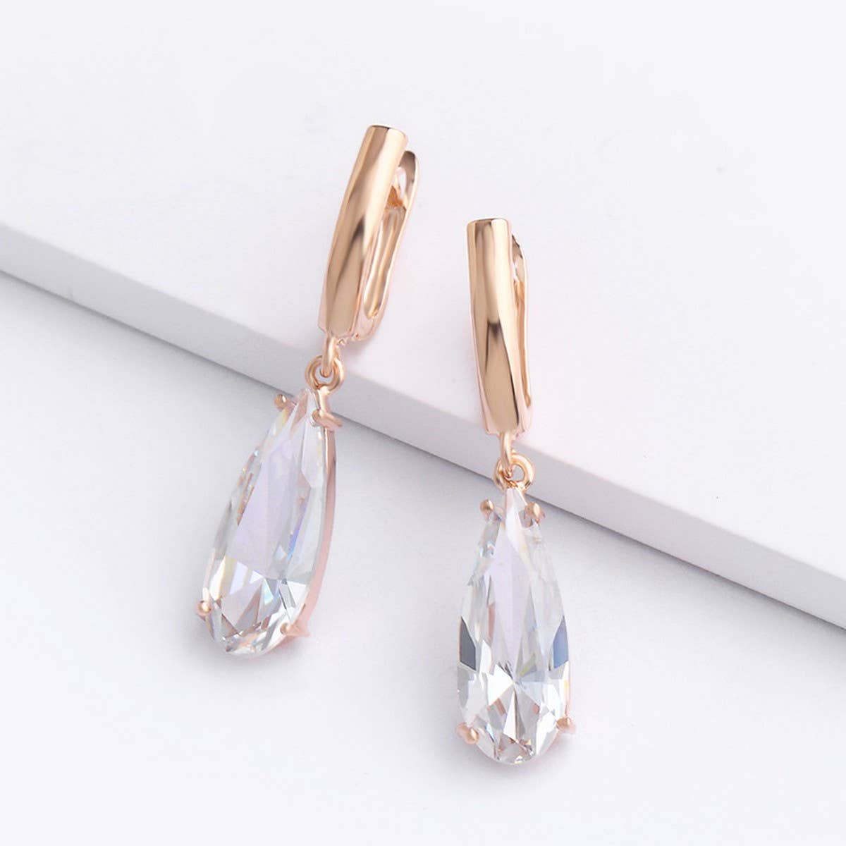 Zircon Jewelry Rose Gold Water Drop Earrings_Cwaje1017