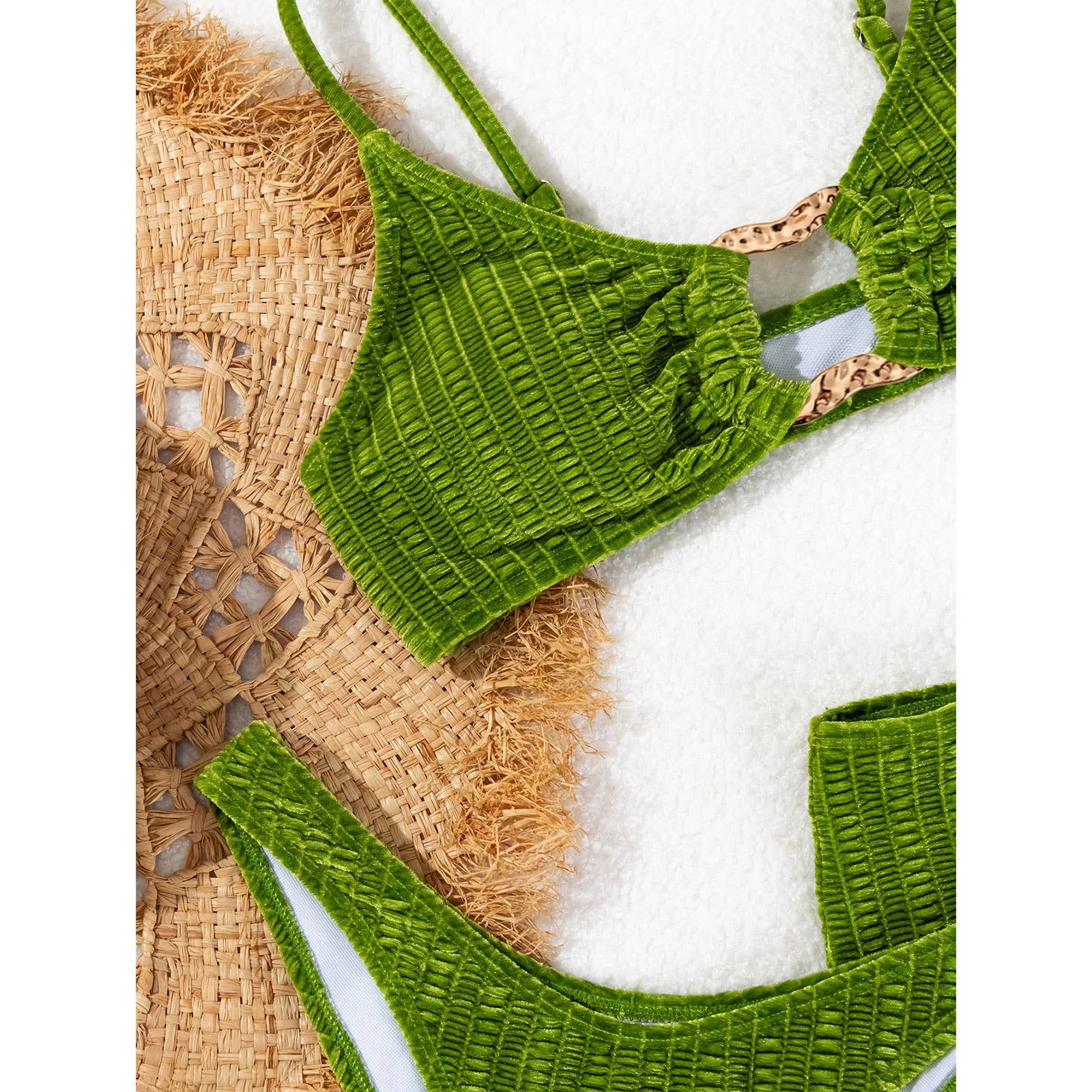 METAL RING BIKINI SET GREEN 3 PIECE SWIMSUIT_CWMW0720