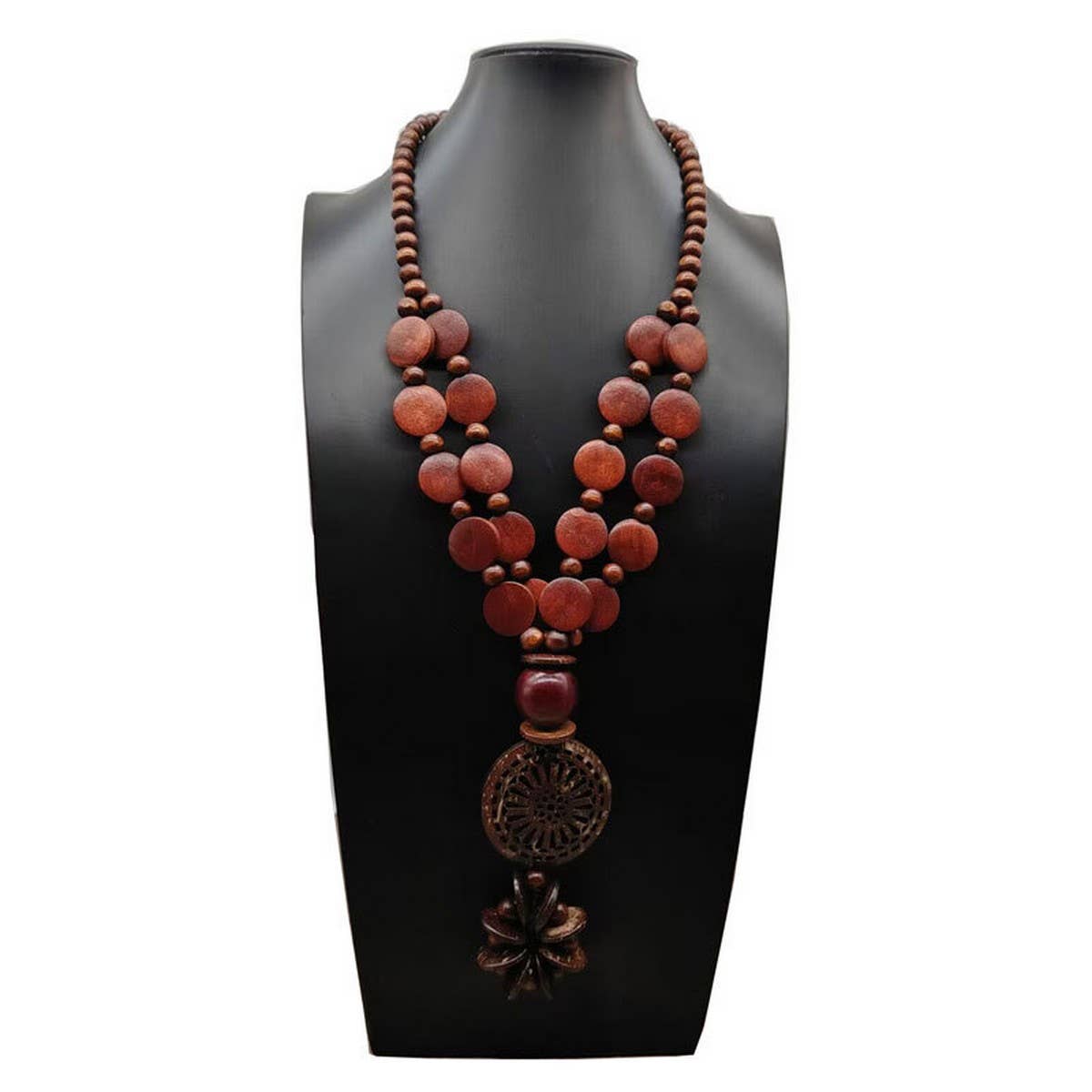 ETHNIC COCONUT SHELL AND WOOD MULTI LAYER NECKLACE_CWMM4854