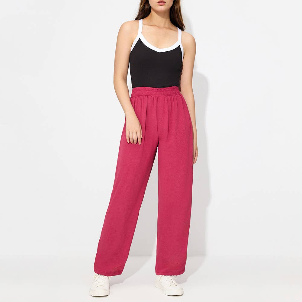 Solid Color High-Waisted Commuter Pants