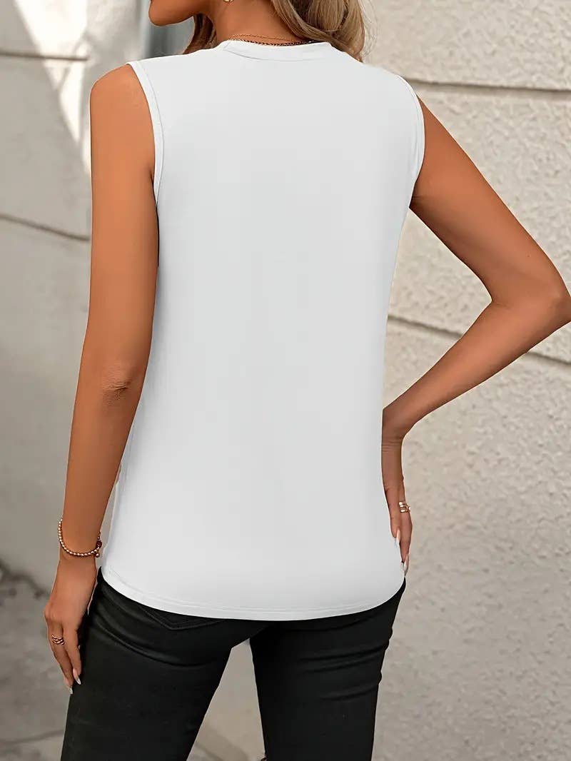 Solid Color Crew Neck Sleeveless Tank Top