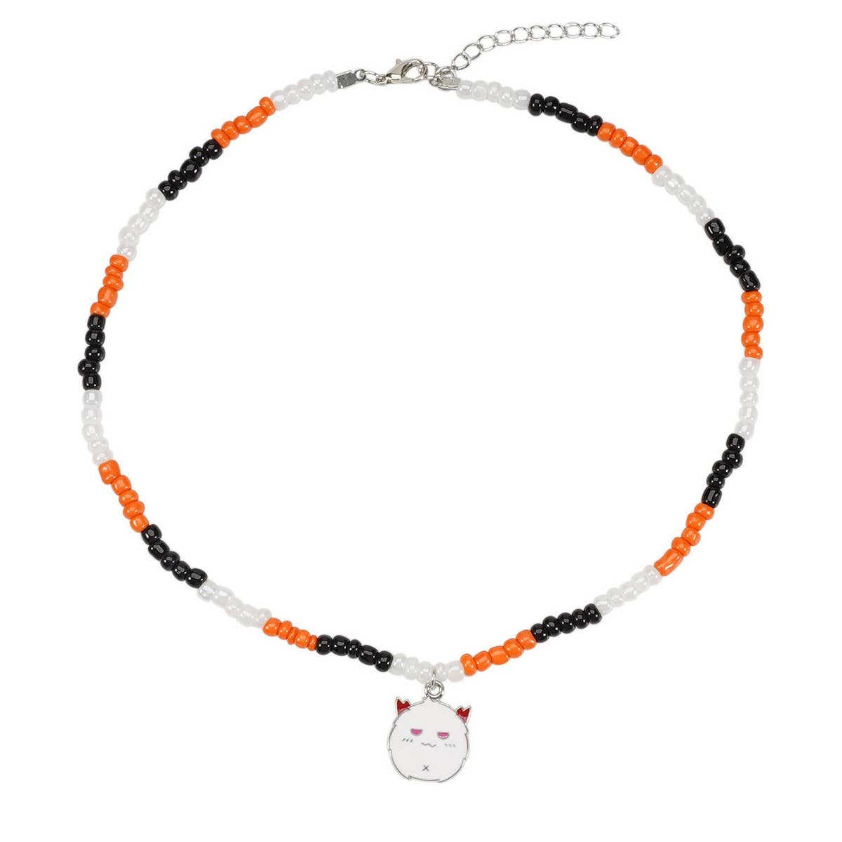 Cwaje05680_Halloween Ghost Pumpkin Beaded Pendant Necklace