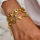 CUTE HEART CROISSANT PIZZA BOW BRACELET 18K GOLD_CWAJE4819