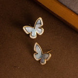 NATURAL ABALONE BUTTERFLY DIAMOND ZIRCON EARRINGS_CWMM4278