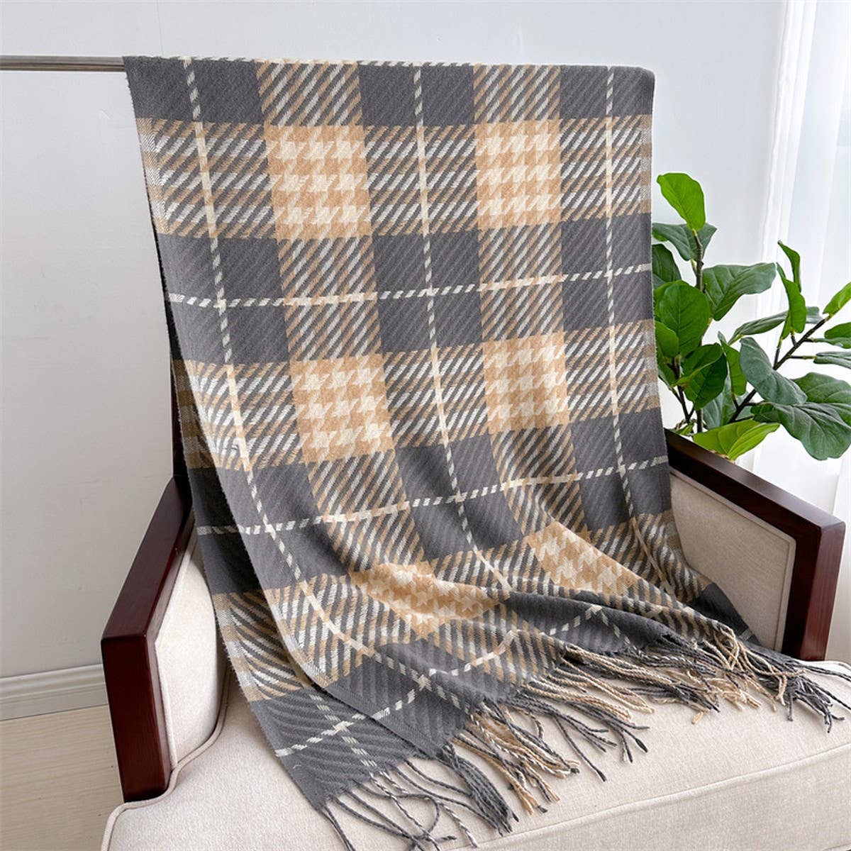 BRITISH PLAID FAUX CASHMERE SCARF FOR WOMEN_CWASC1444