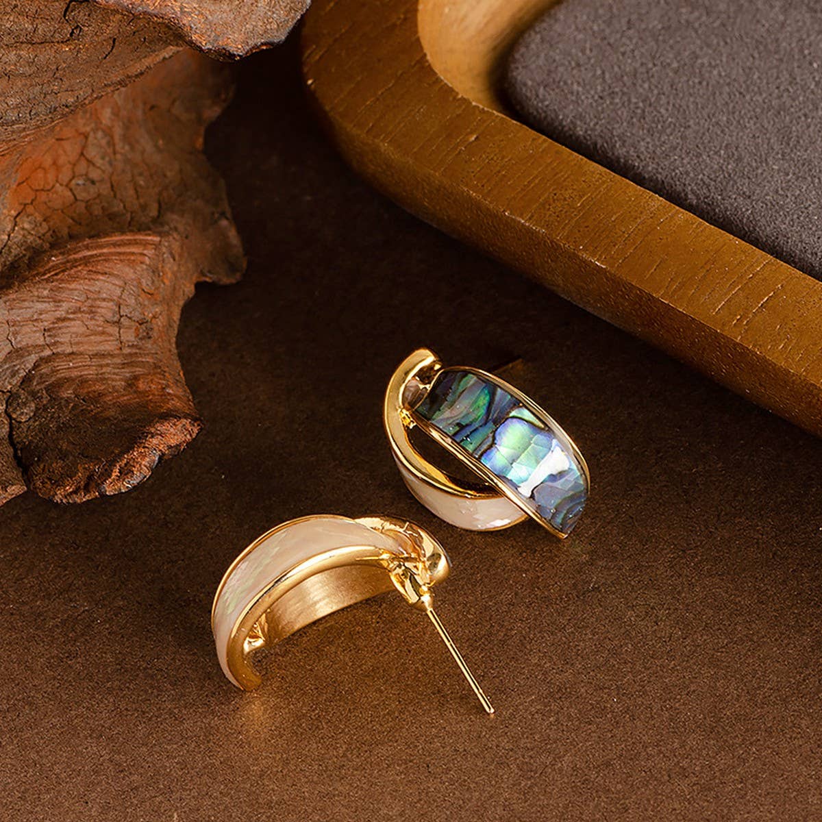 COLORFUL ABALONE INLAID SILVER NEEDLE EARRINGS_CWMM4291