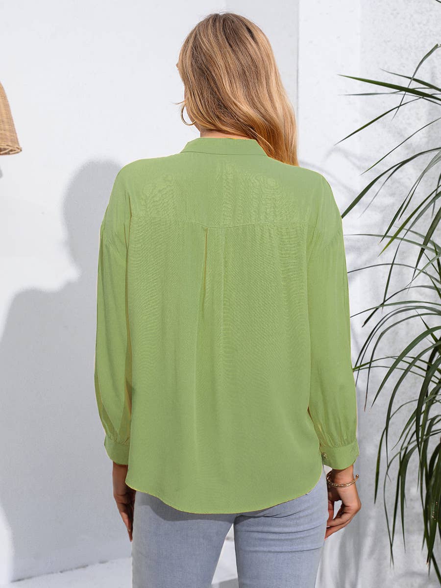 Womens  Solid Color Long Sleeve Casual  Shirt