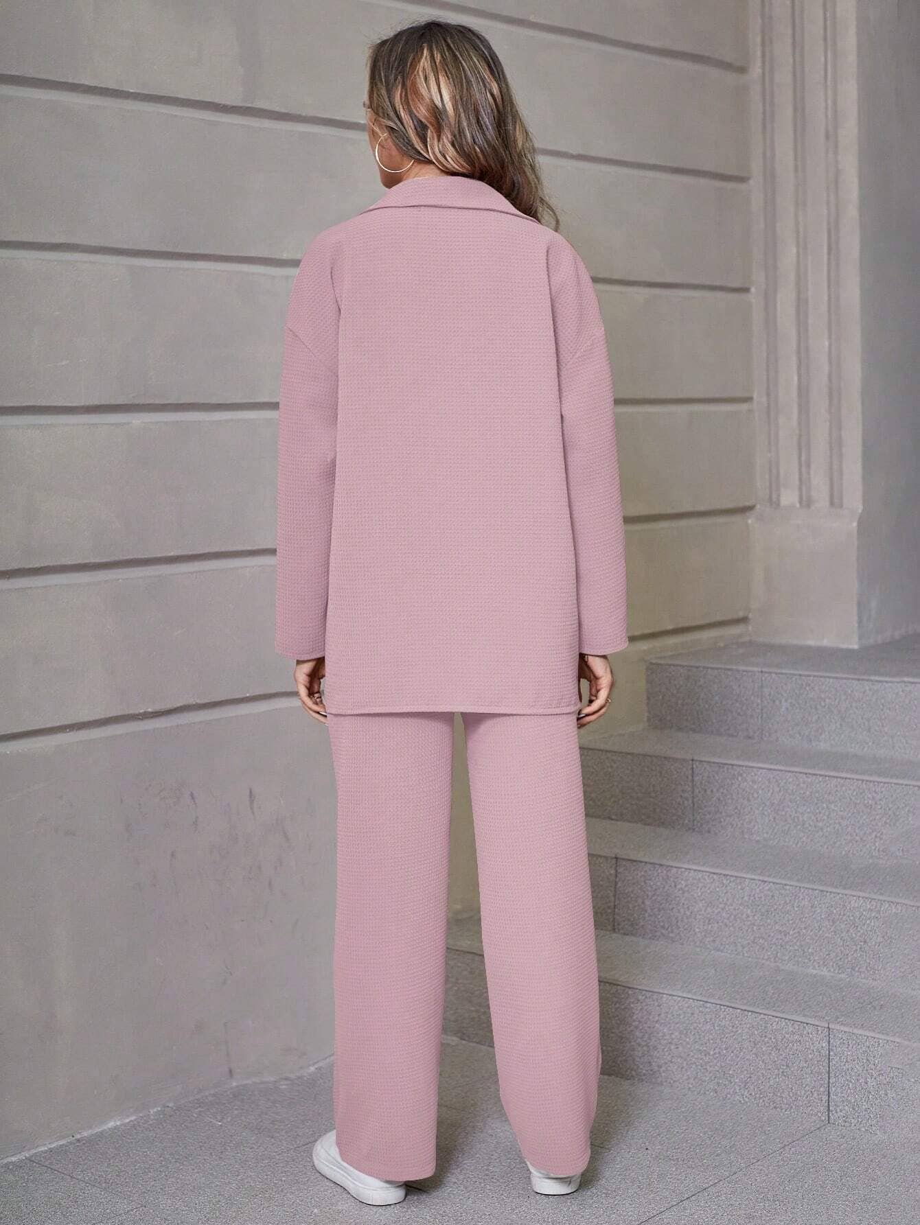 Waffle Cardigan And Trousers Casual Suit