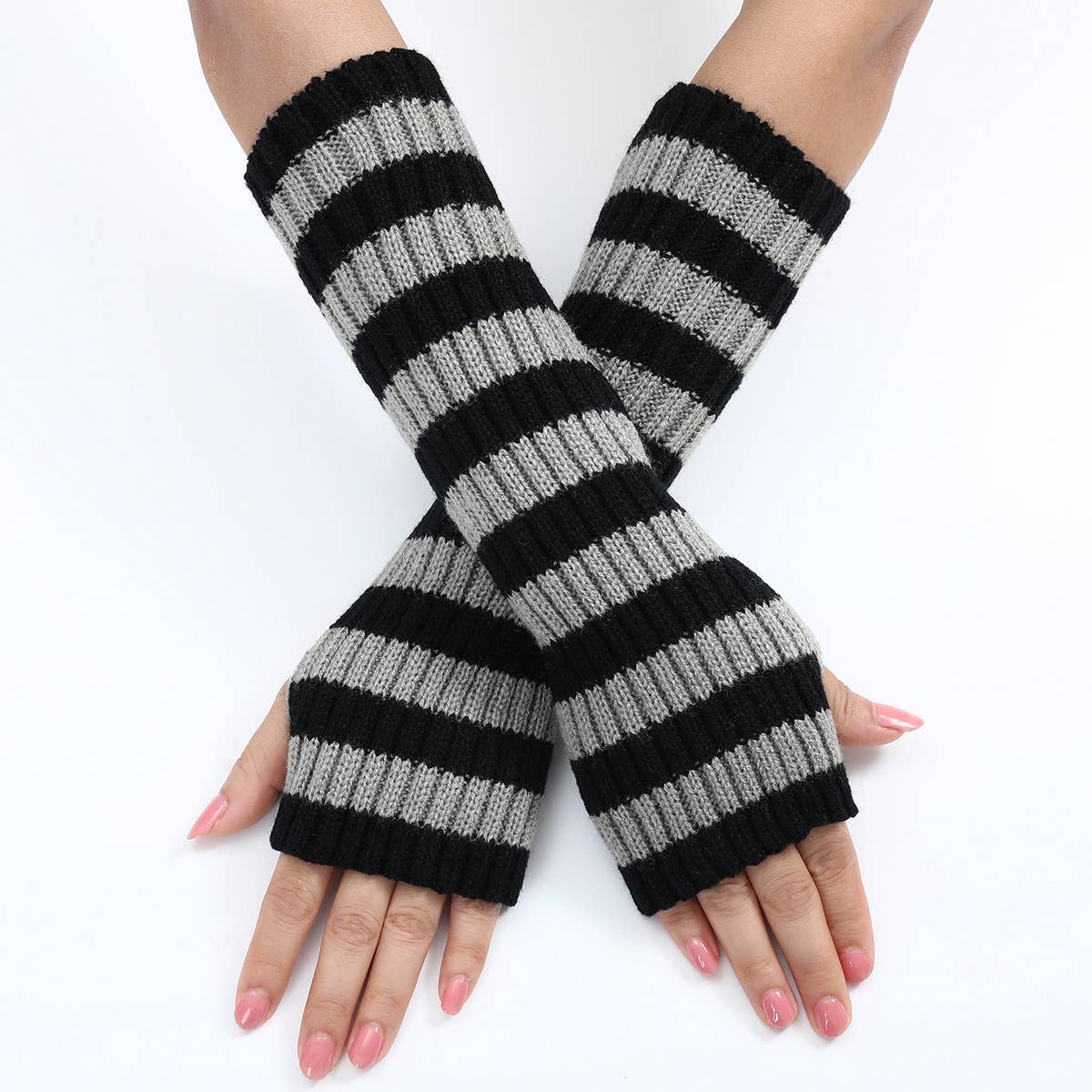 Warm Color-Block Striped Wool Gloves_Cwag0094