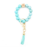 PRINTED WOOD BEAD BRACELET WITH PU TASSEL KEYCHAIN_CWMM7015