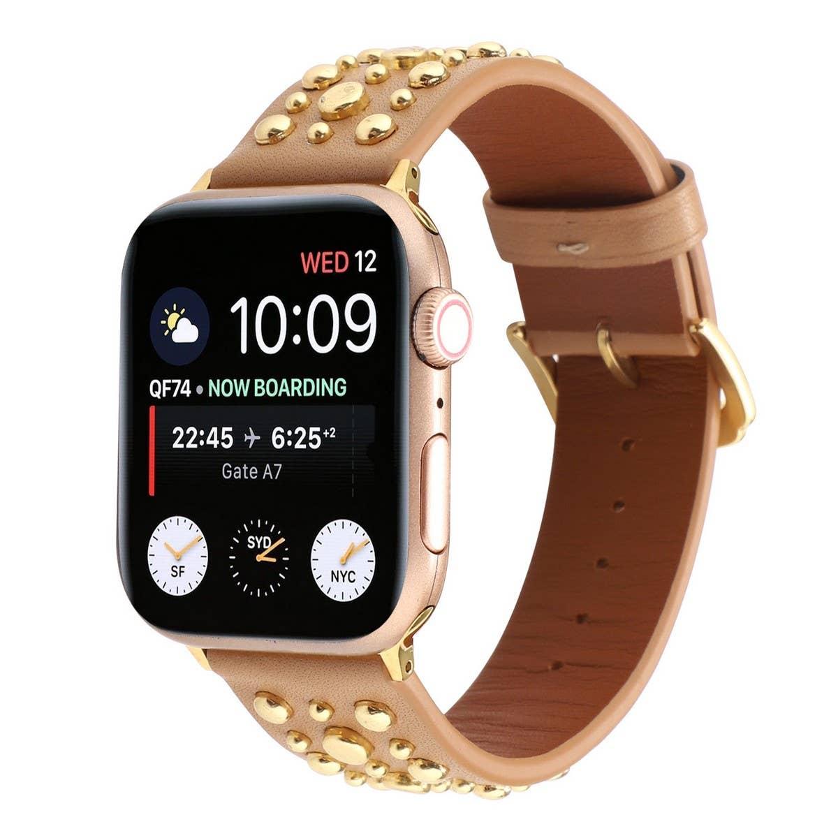 Applewatch9 Iwatch Gold Rivet Genuine Leather Strap_Cwww0084