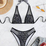 HALTER NECK FISHNET HOLLOW BIKINI SWIMSUIT_CWMW0323