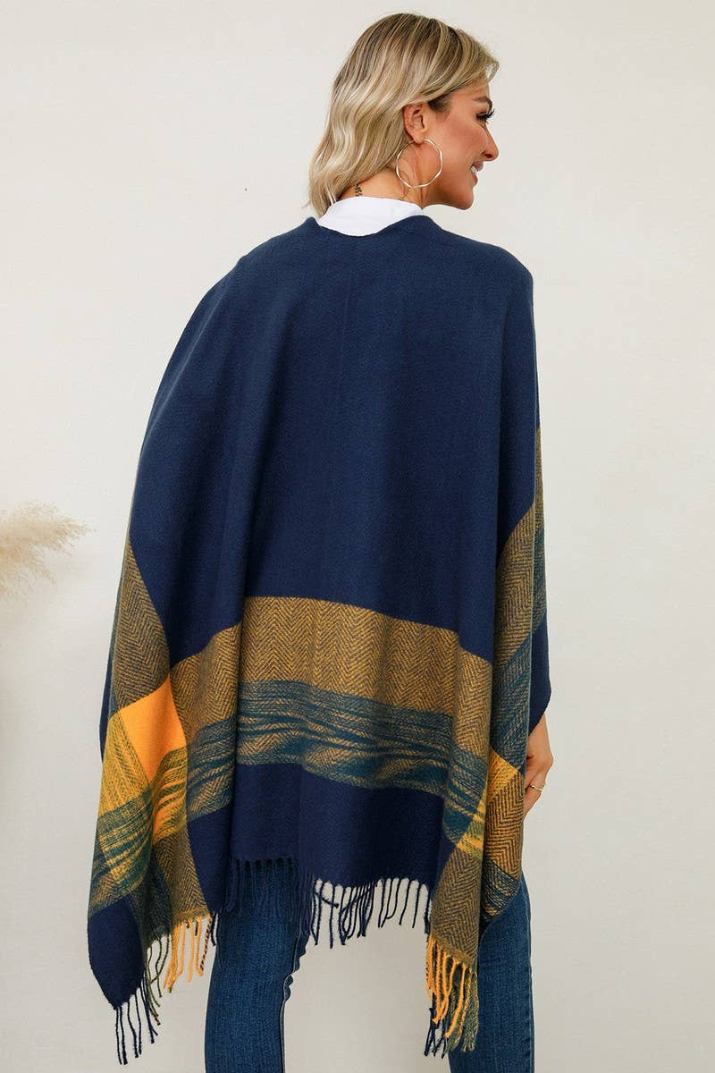 Cwoco0949_Shawl Scarf Faux Cashmere Knitted Cape Coat