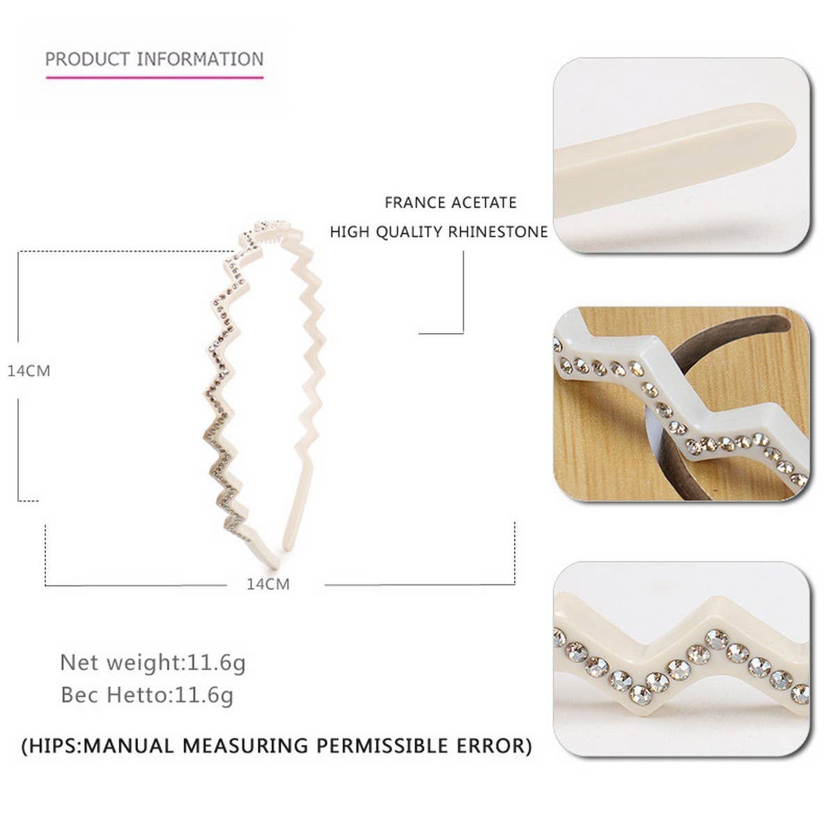 ACETATE RETRO WAVE RHINESTONE HEADBAND_CWAHA4371