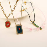 Vintage Steel Square Evil Eye Pendant Necklace_Cwmm8824