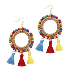 CREATIVE RATTAN TASSEL HAND WOVEN EARRINGS_CWAJE1664