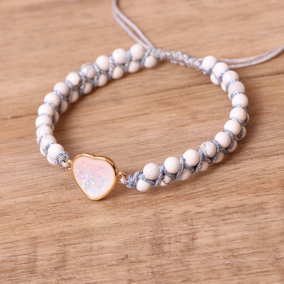 HEART WHITE STONE BEADS YOGA FRIENDSHIP BRACELET_CWAJE3953