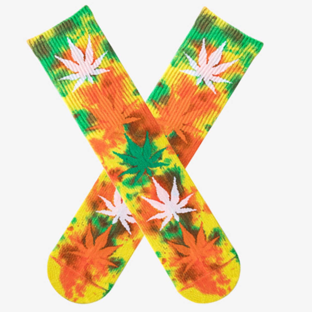 Tie-Dyed Maple Leaf Pattern Socks_Cwms0253