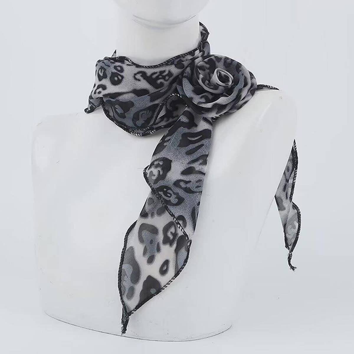 Leopard Rose Print Slim Scarf For Women_Cwasc03967