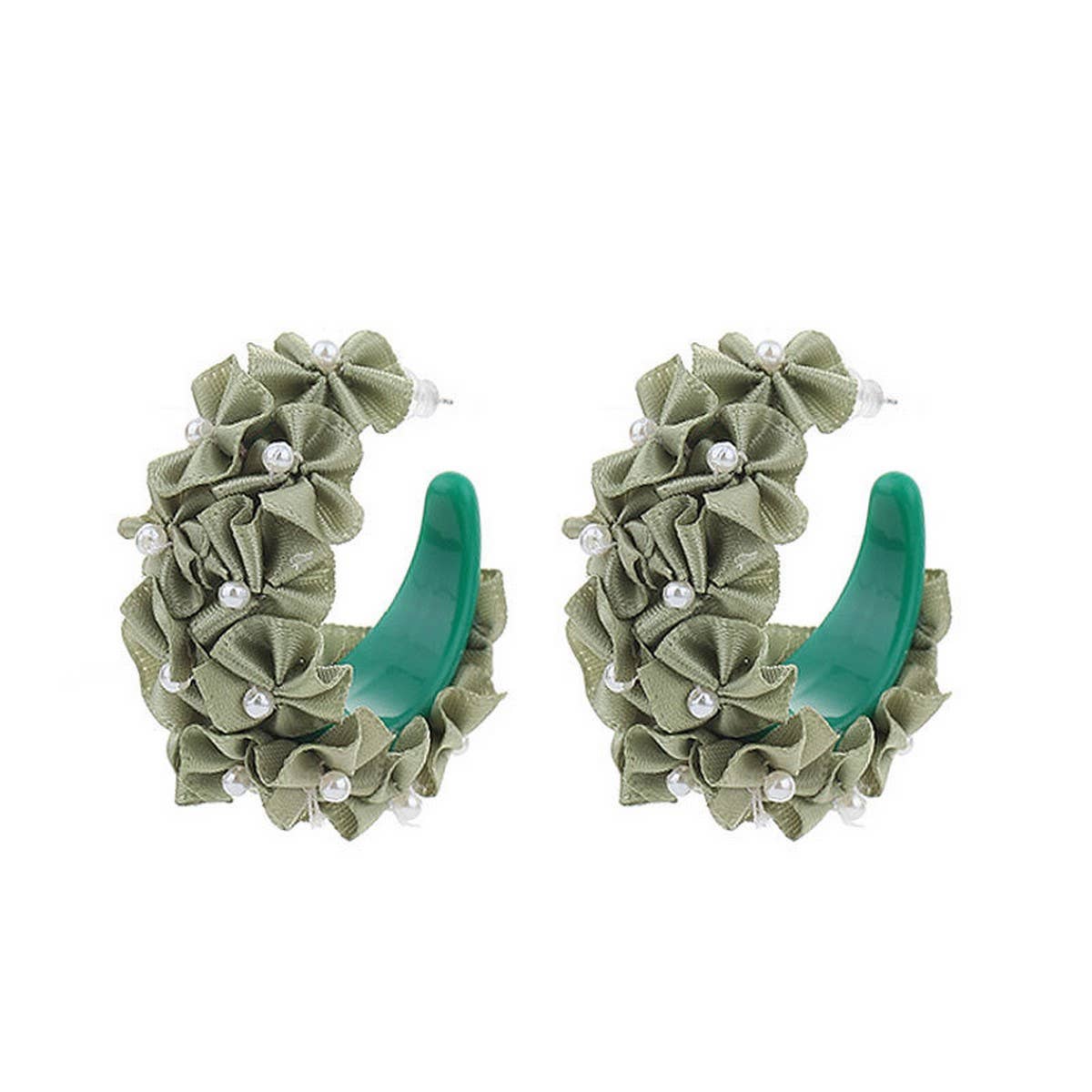 HANDMADE FABRIC FLOWER C HOOP EARRINGS FRESH STYLE_CWMM6280