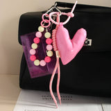 3D PINK PU HEART KEYCHAIN WITH BEADED COIN PURSE_CWMM7835
