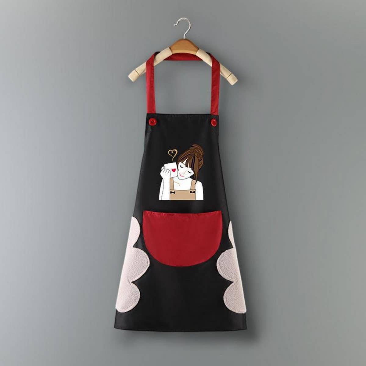 COFFEE GIRL PRINT SUMMER THIN APRON WITH POCKETS_CWMM2047