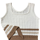 Striped Hollowed Out Suit Vest With Slit Skirt