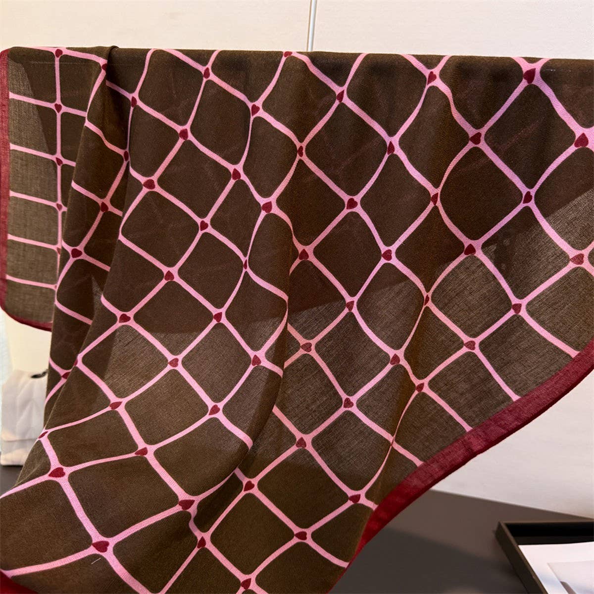 Elegant Plaid Satin Square Neck Scarf Wrap_Cwasc03320