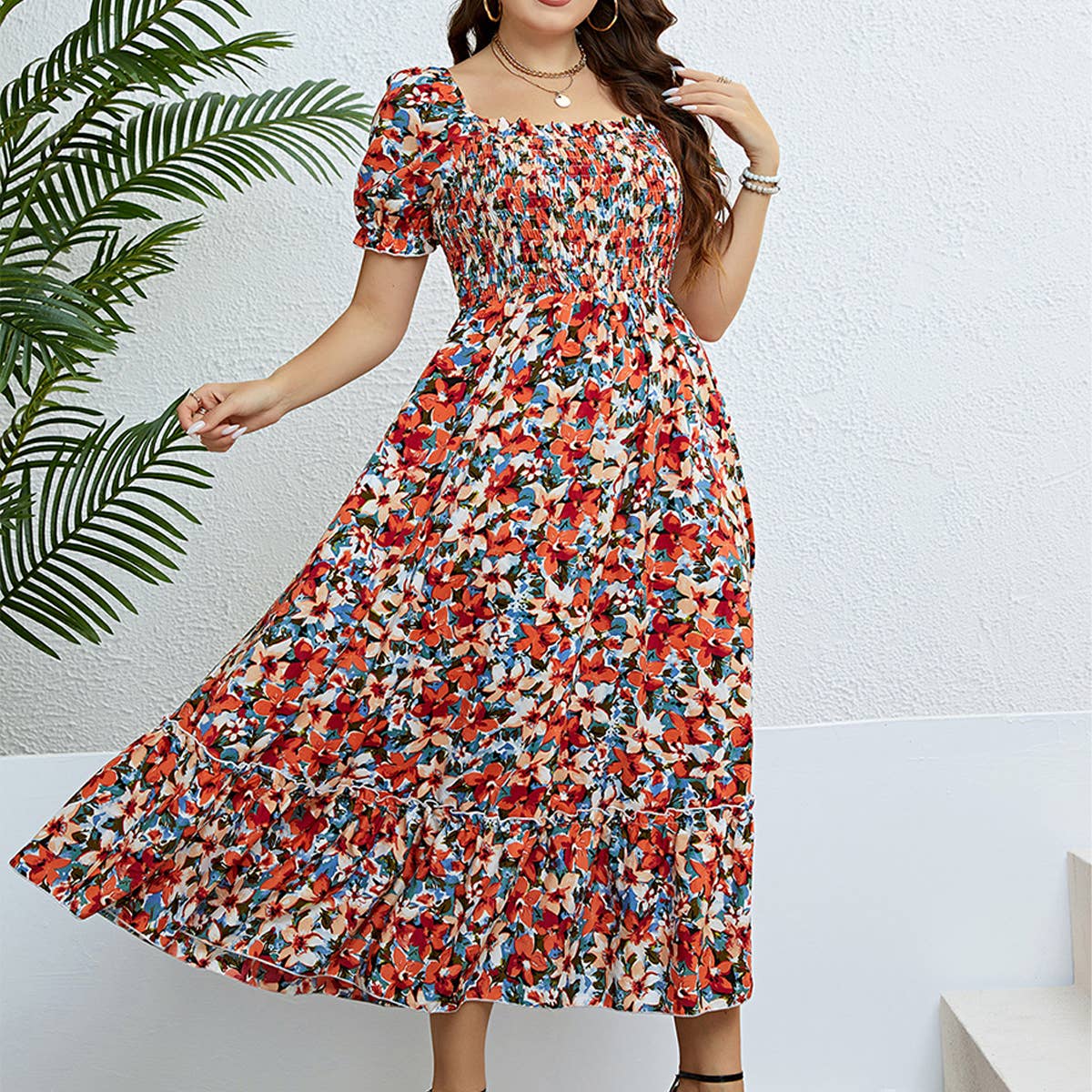 SLIM FIT FLORAL DRESS OFF SHOULDER SUMMER_CWDMD5968
