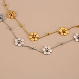 STAINLESS STEEL DAISY NECKLACE WITH BEADED CHAIN_CWMM8876