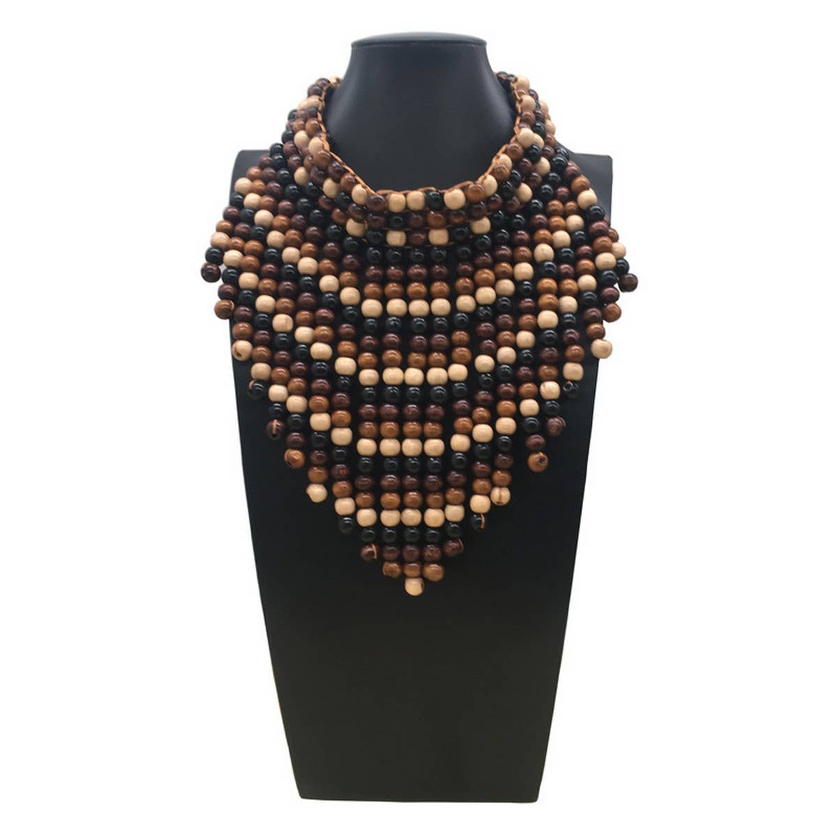 HANDMADE BEADED TASSEL WOOD BEAD NECKLACE_CWMM4966