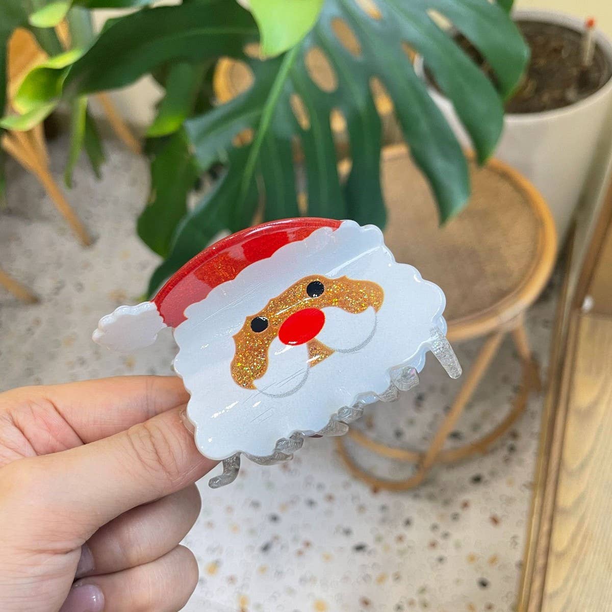 Christmas Hair Claw - Santa Bell Gift House Clip_Cwaha07289