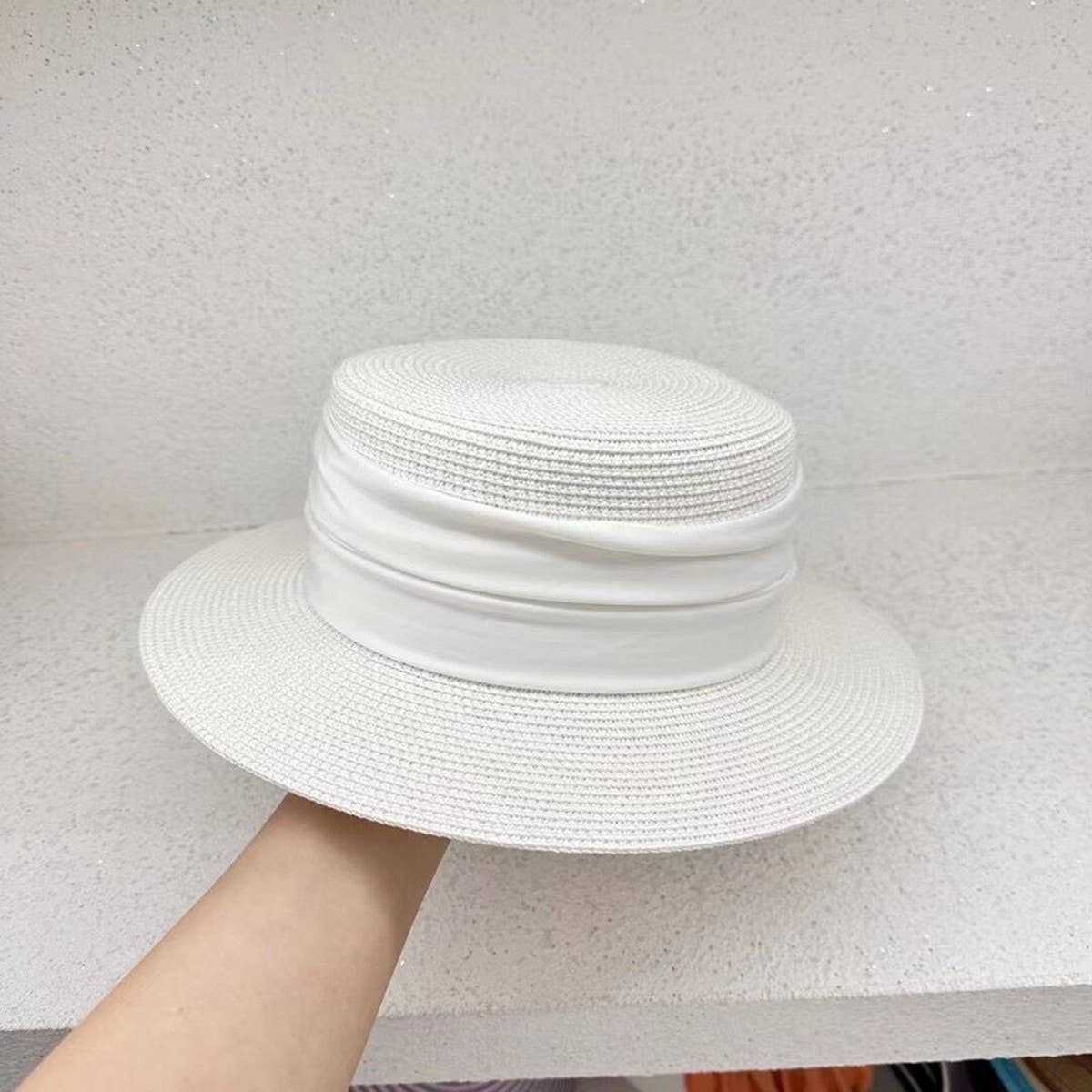 HIGH GRADE SATIN FLAT TOP SUN HAT FOR WOMEN_CWAH3447