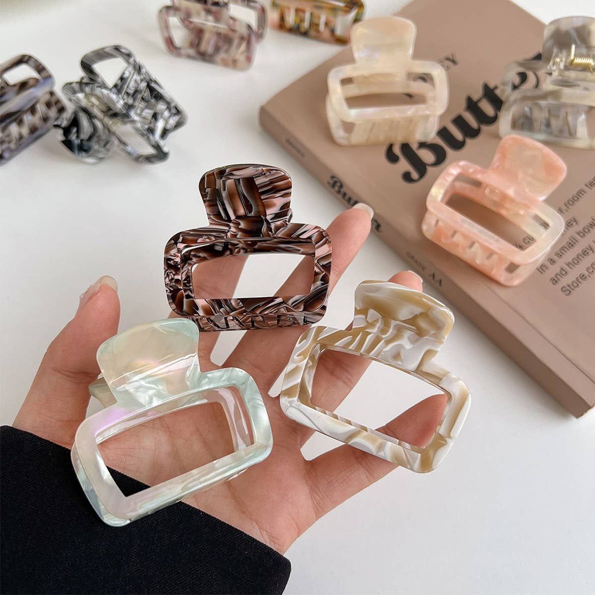 Tortoise Shell Square Hair Claw, Hollow Chic Clip